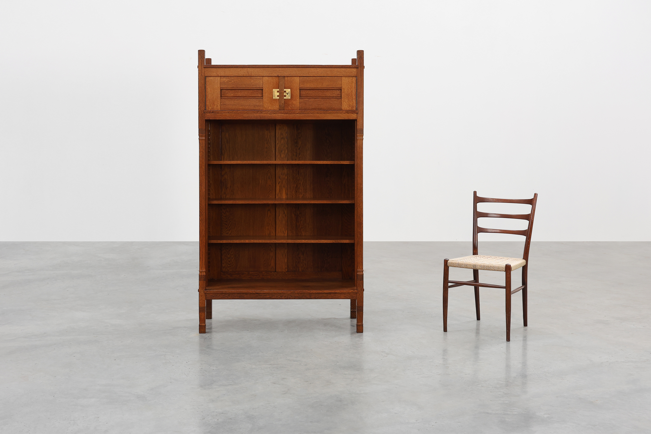 Jugendstil oak bookcase with adjustable shelves, Netherlands, ca. 1900thumbnail